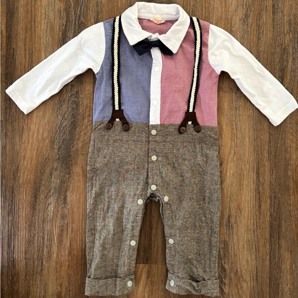 Baby Boys' Colorblock Bow-Tie One-Piece Romper best guess 6m